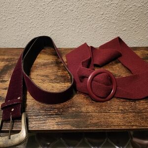 Set Of 2 Vintage Belts. Purple Velvet And Deep Maroon